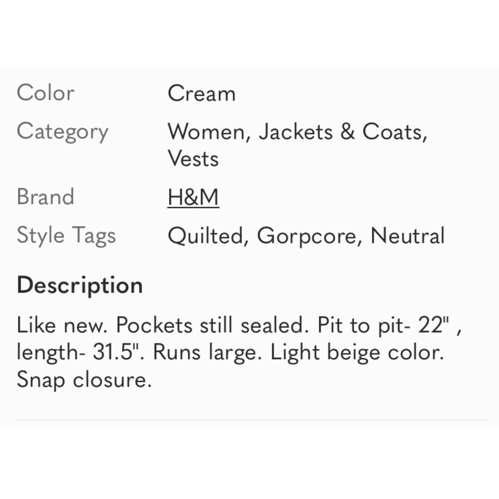 H&M • Oversized Cream Light Beige Quilted & Belted Vest - Picture 8 of 10